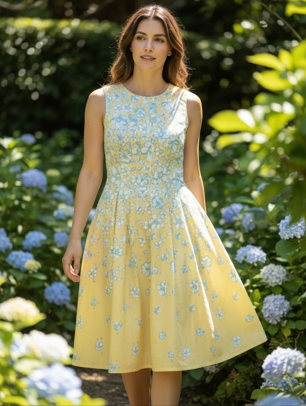 Yellow Summer Floral Sundress Size 6 Sleeveless Fit And Flare Midi
